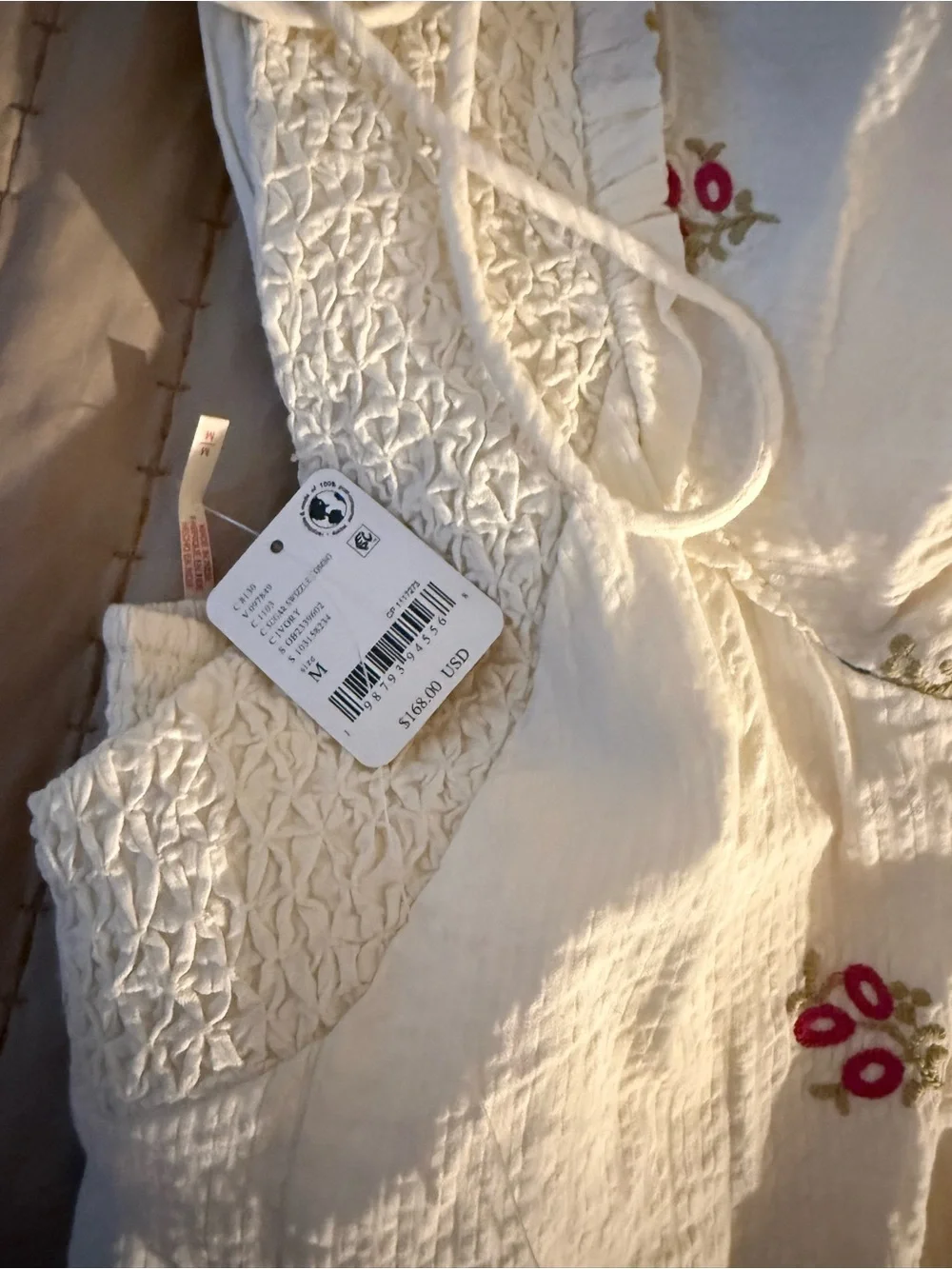BMWT Free People Cream Floral Embroidered Puff-Sleeve Midi Dress - Picture 5 of 5
